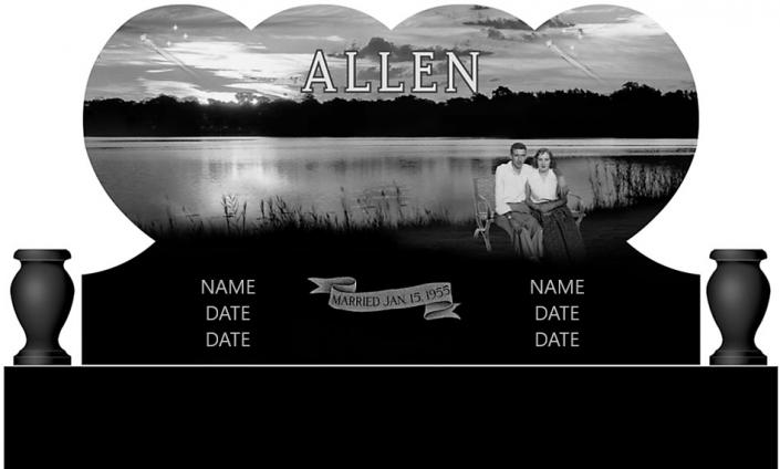 double custom monument with vases on each side