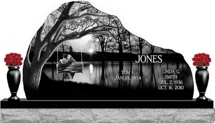 custom image engraving double monument with double vase